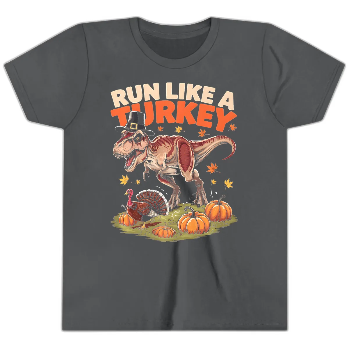 Run Like A Turkey Dinosaur Design Youth T-Shirt in Asphalt