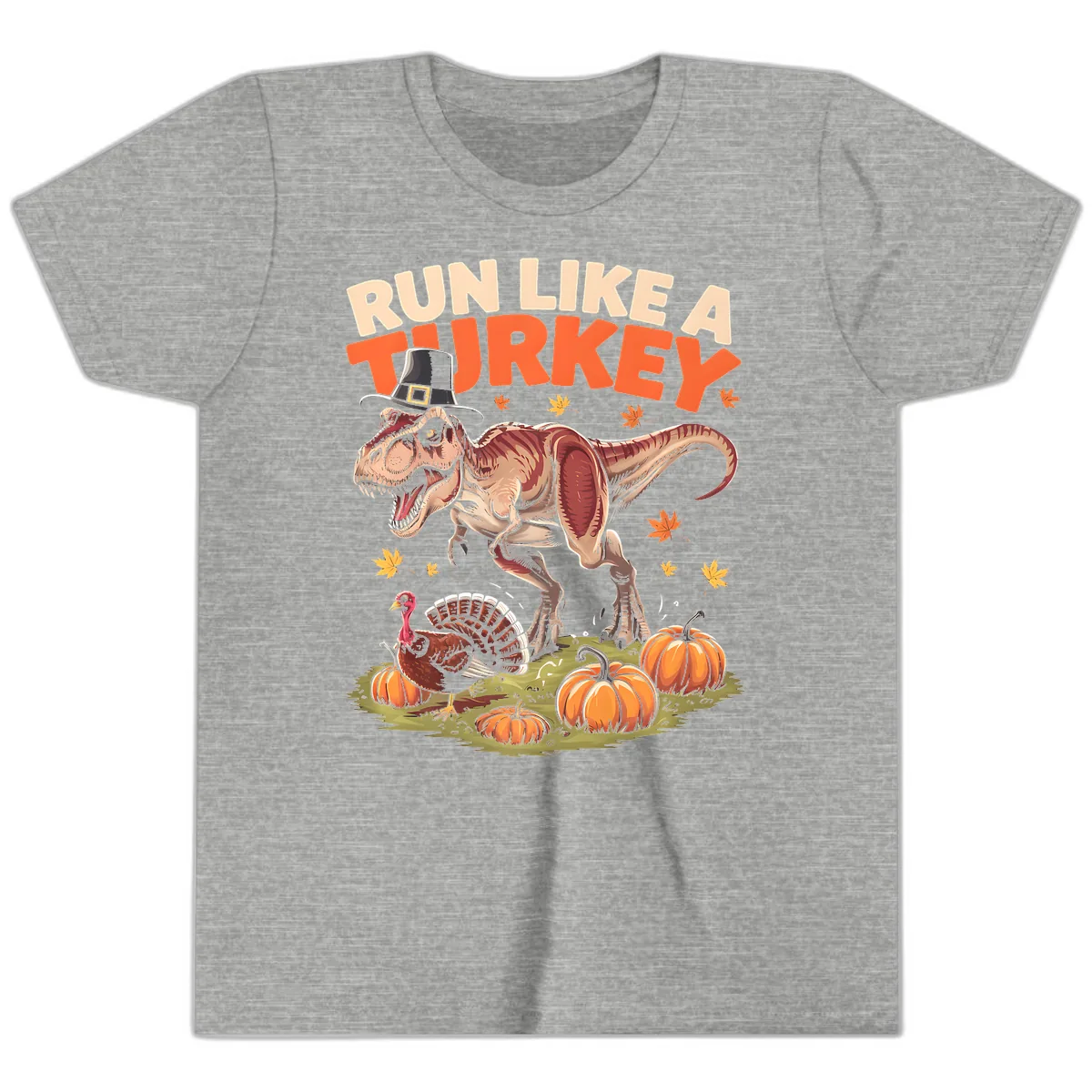 Run Like A Turkey Dinosaur Design Youth T-Shirt in Athletic Heather