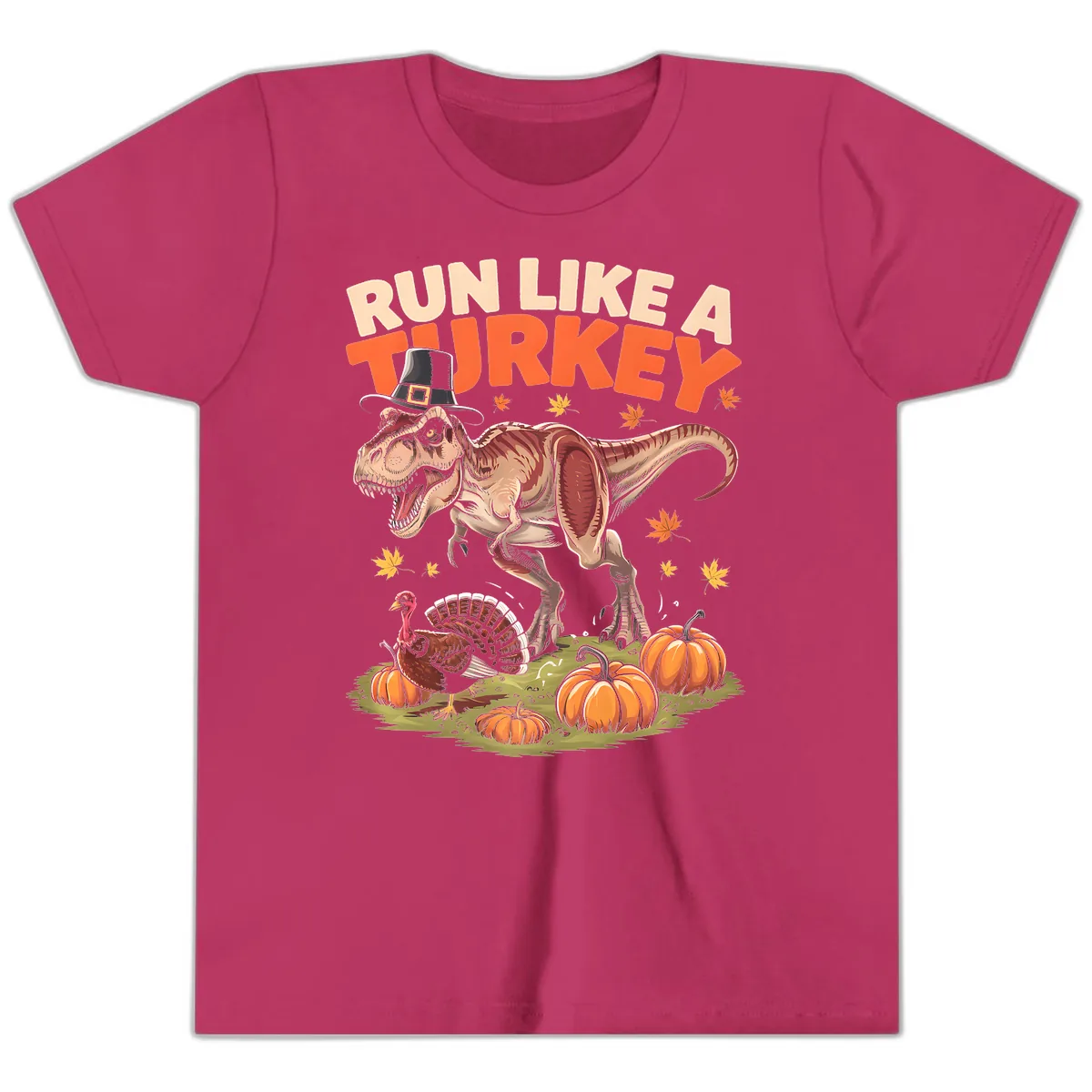 Run Like A Turkey Dinosaur Design Youth T-Shirt in Berry