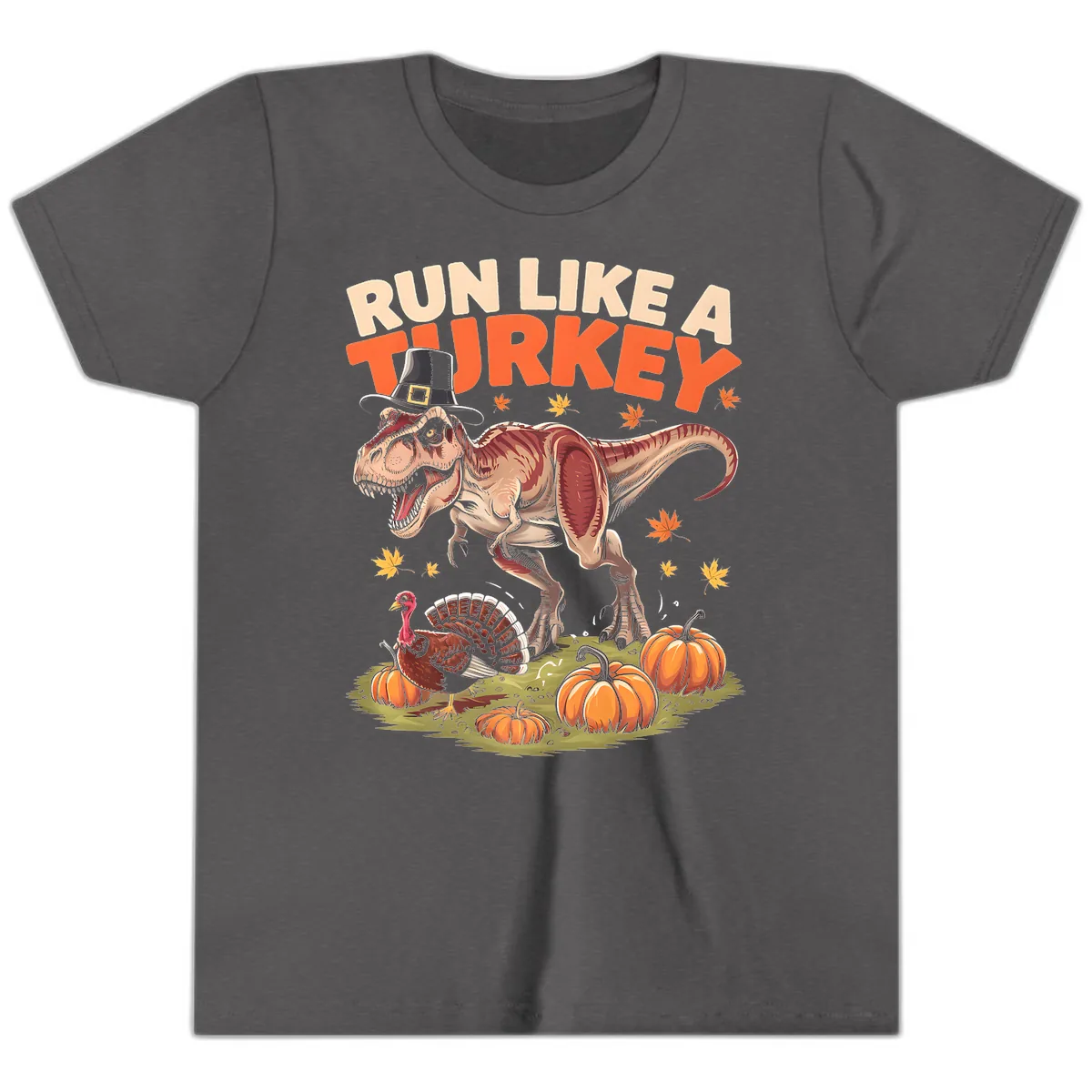 Run Like A Turkey Dinosaur Design Youth T-Shirt in Dark Heather Grey