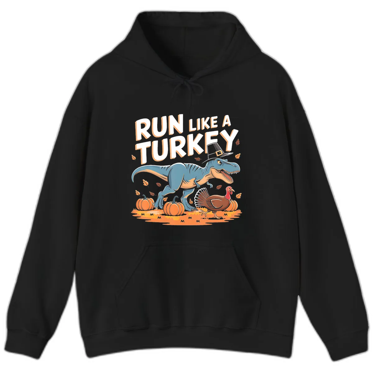 Run Like A Turkey Dinosaur Design Hoodie in Black