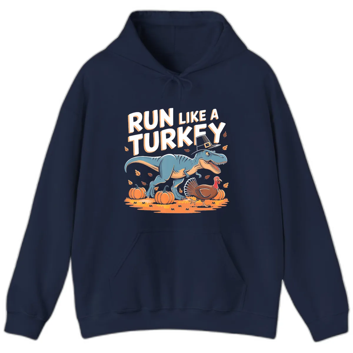 Run Like A Turkey Dinosaur Design Hoodie in Navy