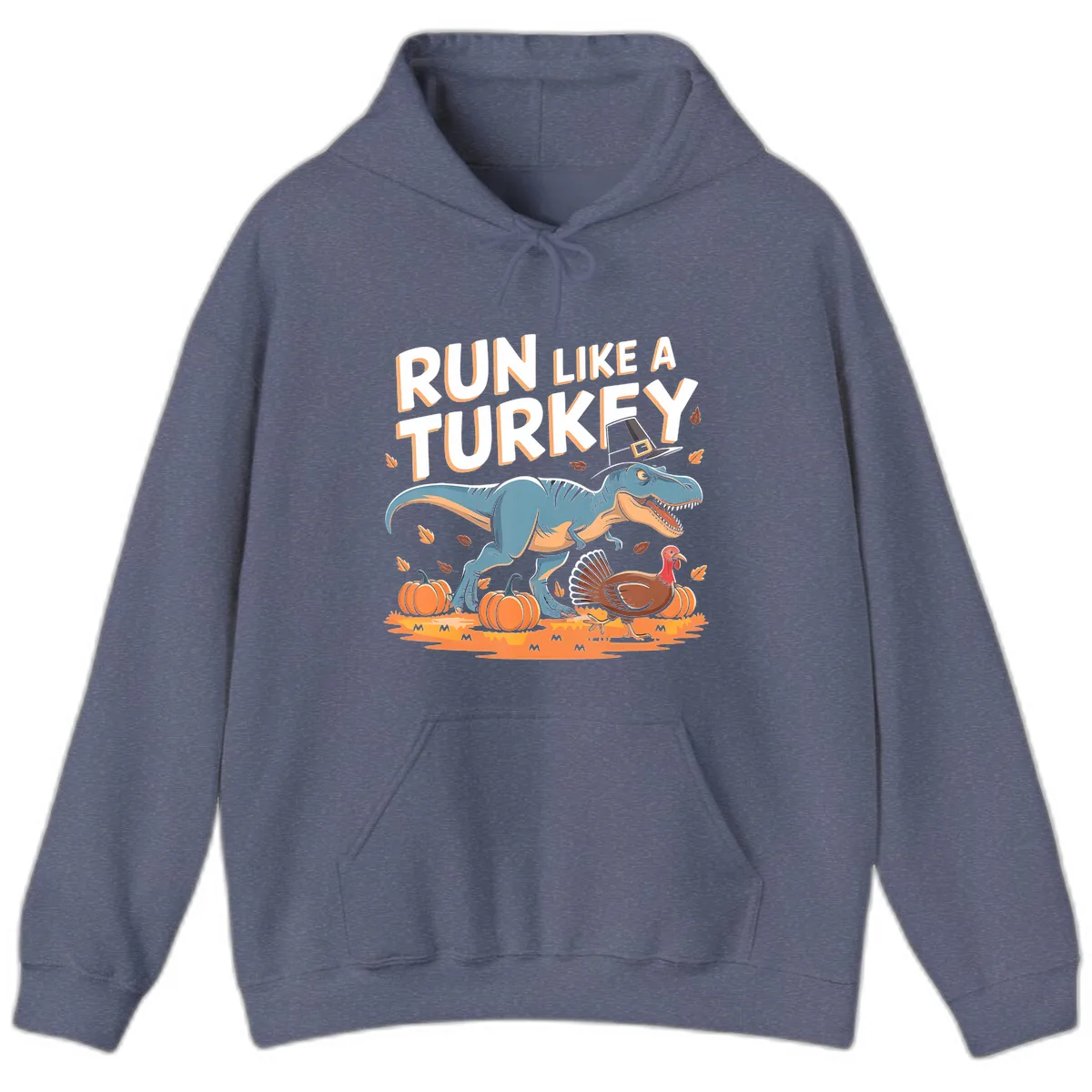 Run Like A Turkey Dinosaur Design Hoodie in Heather Navy