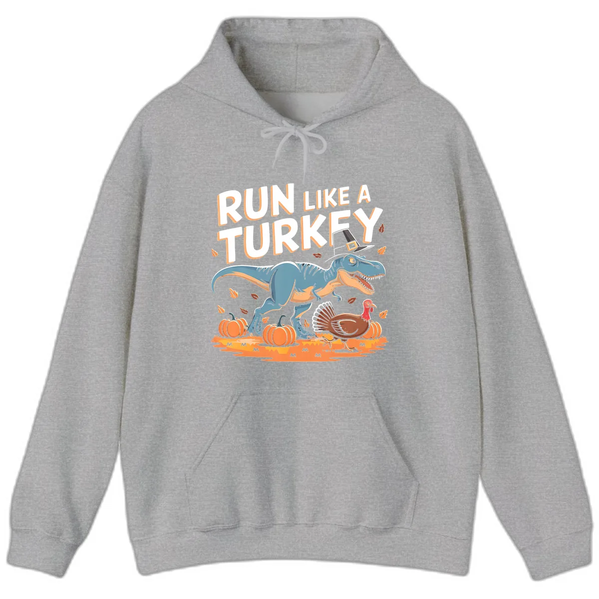 Run Like A Turkey Dinosaur Design Hoodie in Sport Grey