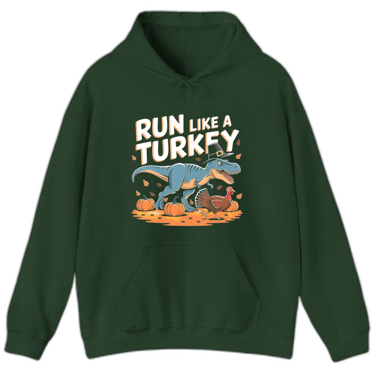 Run Like A Turkey Dinosaur Design Hoodie in Forest Green
