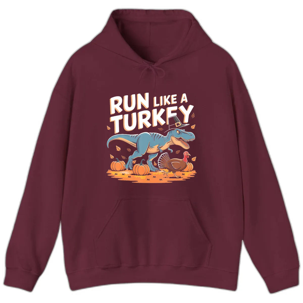 Run Like A Turkey Dinosaur Design Hoodie in Maroon