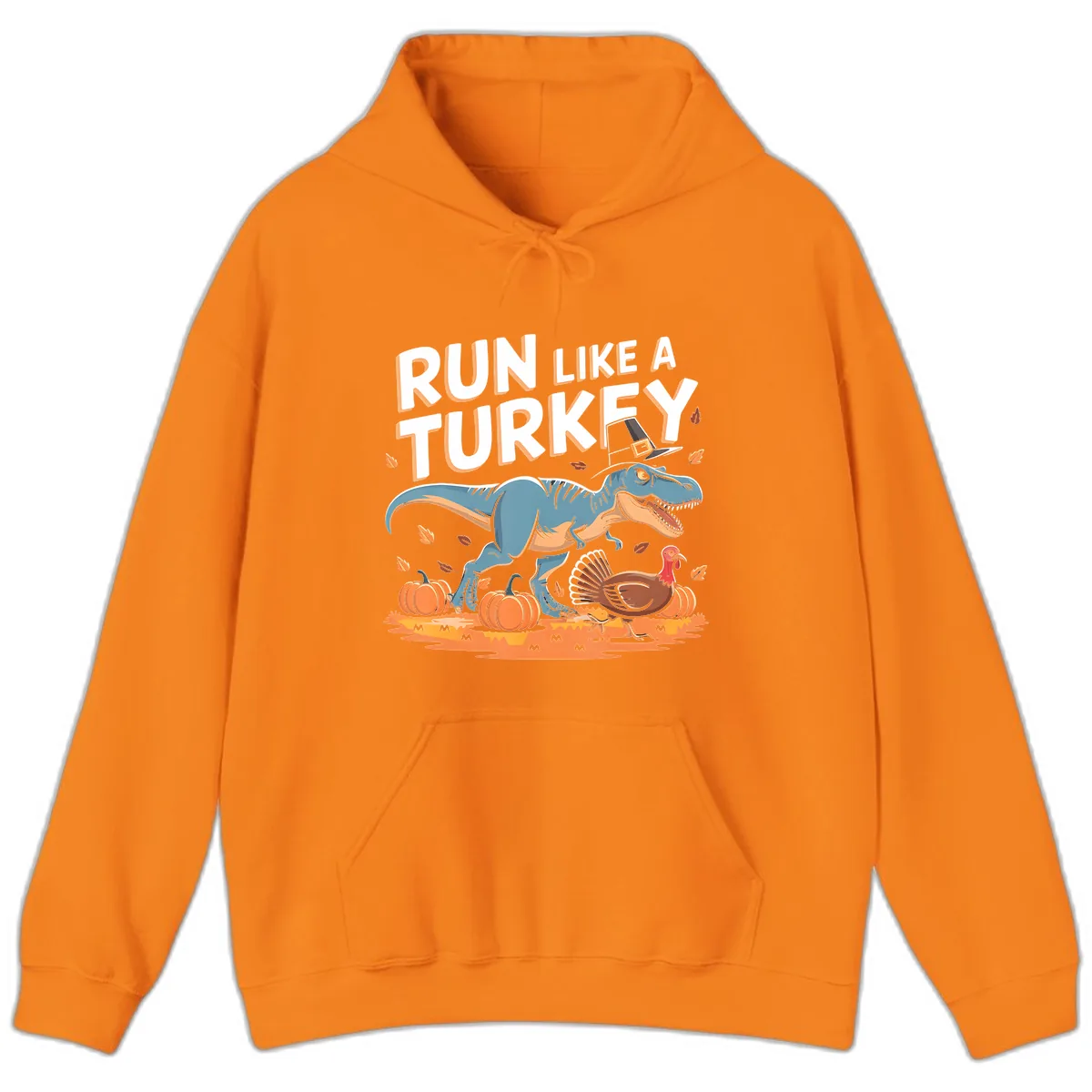 Run Like A Turkey Dinosaur Design Hoodie in Safety Orange