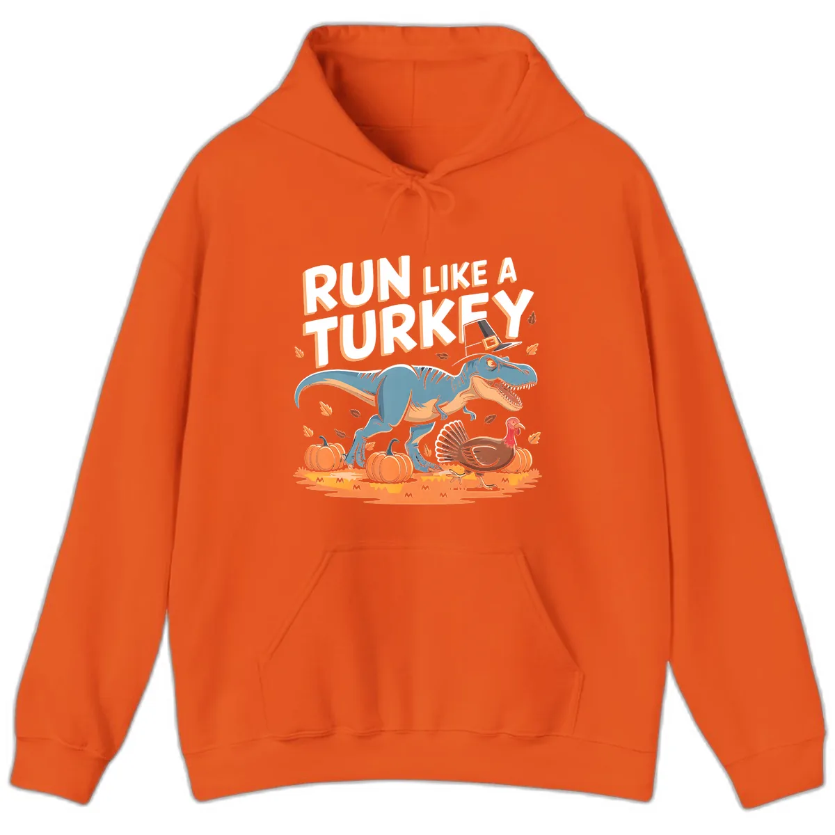 Run Like A Turkey Dinosaur Design Hoodie in Orange