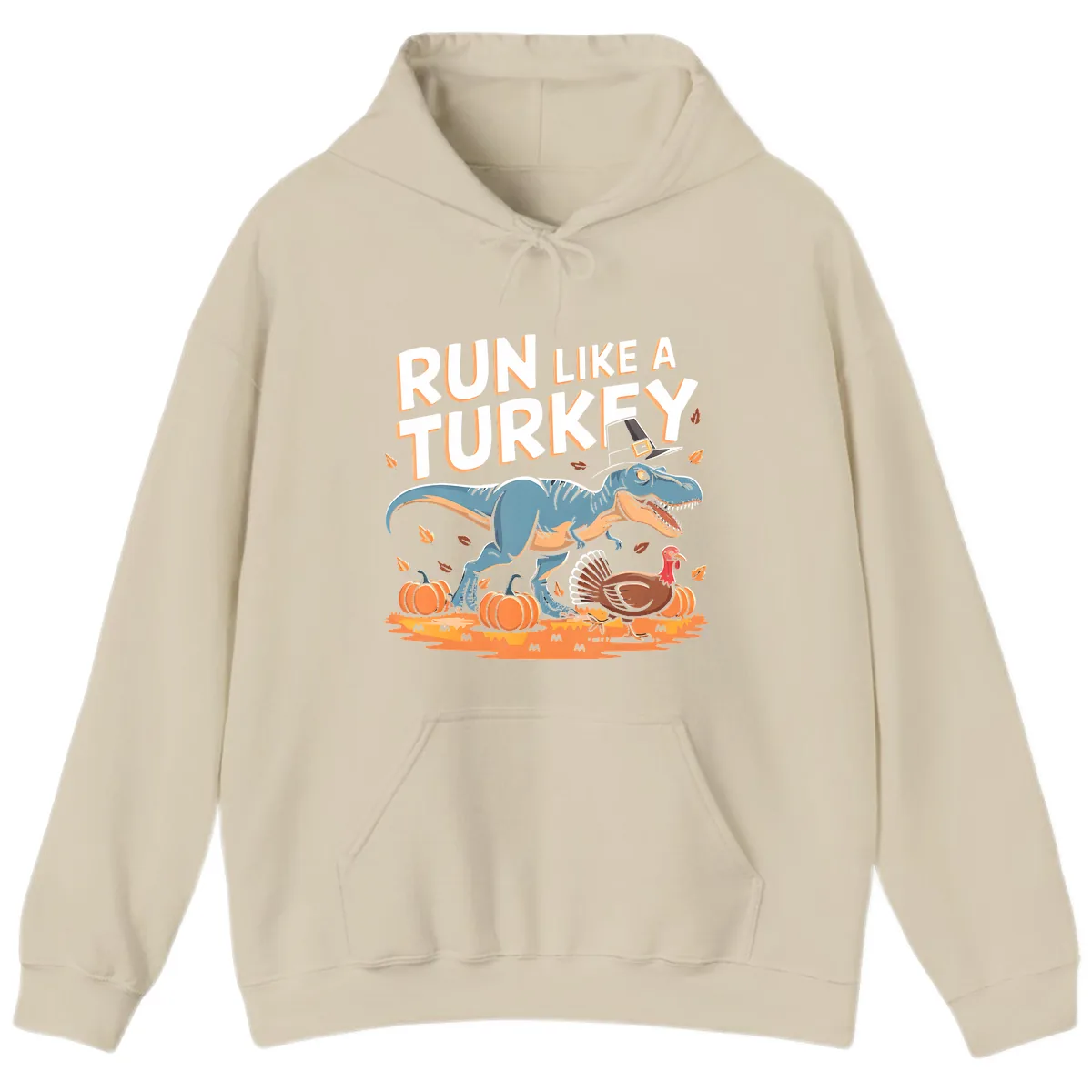 Run Like A Turkey Dinosaur Design Hoodie in Sand