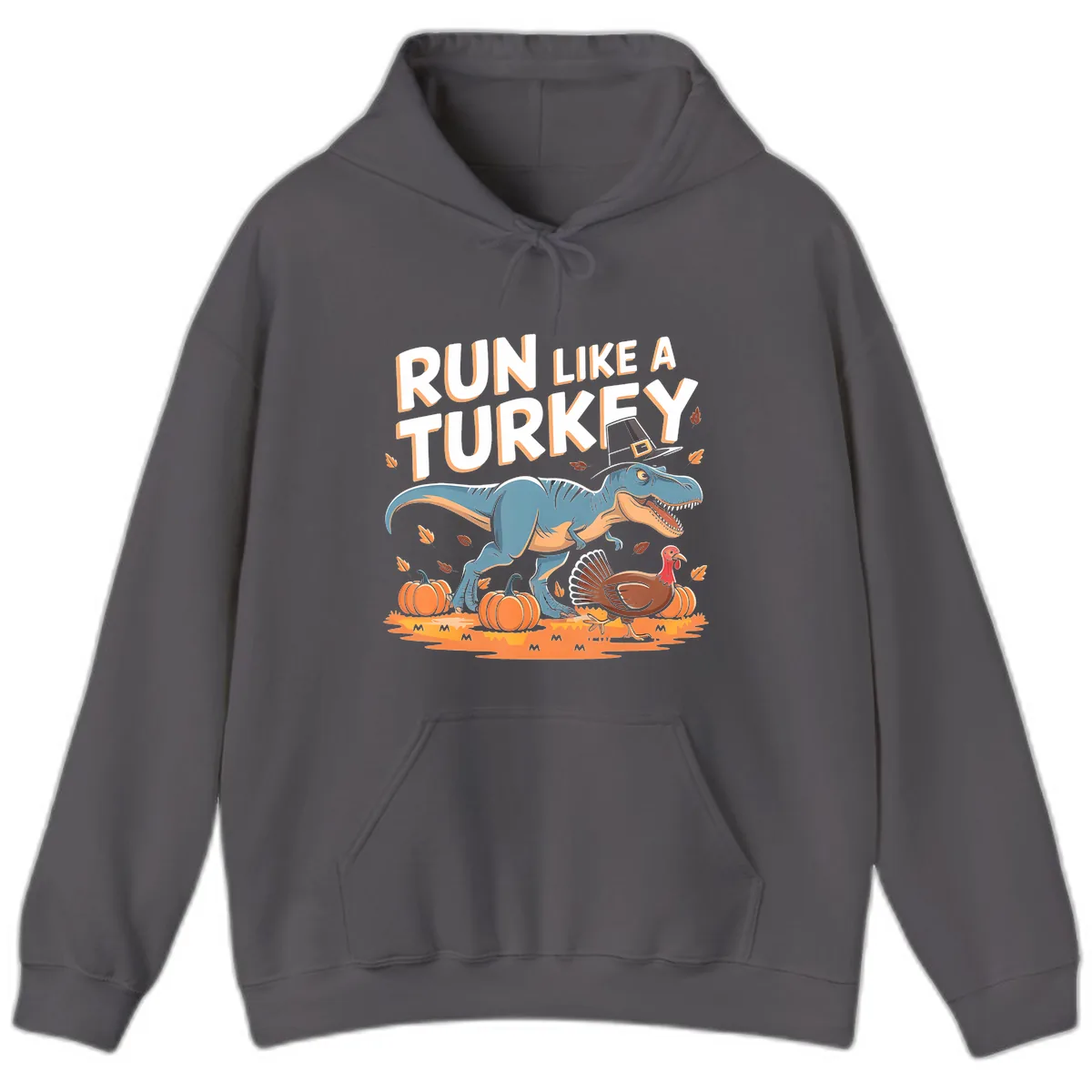 Run Like A Turkey Dinosaur Design Hoodie in Charcoal