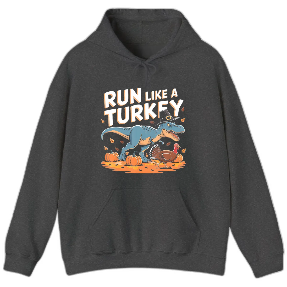 Run Like A Turkey Dinosaur Design Hoodie in Dark Heather