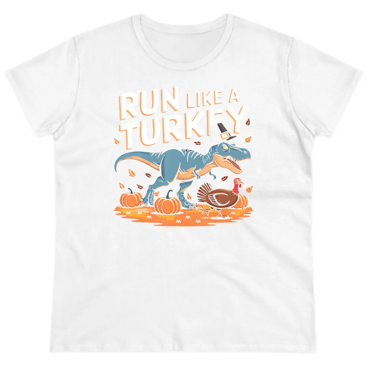 Run Like A Turkey Dinosaur Design Ladies Tee in White