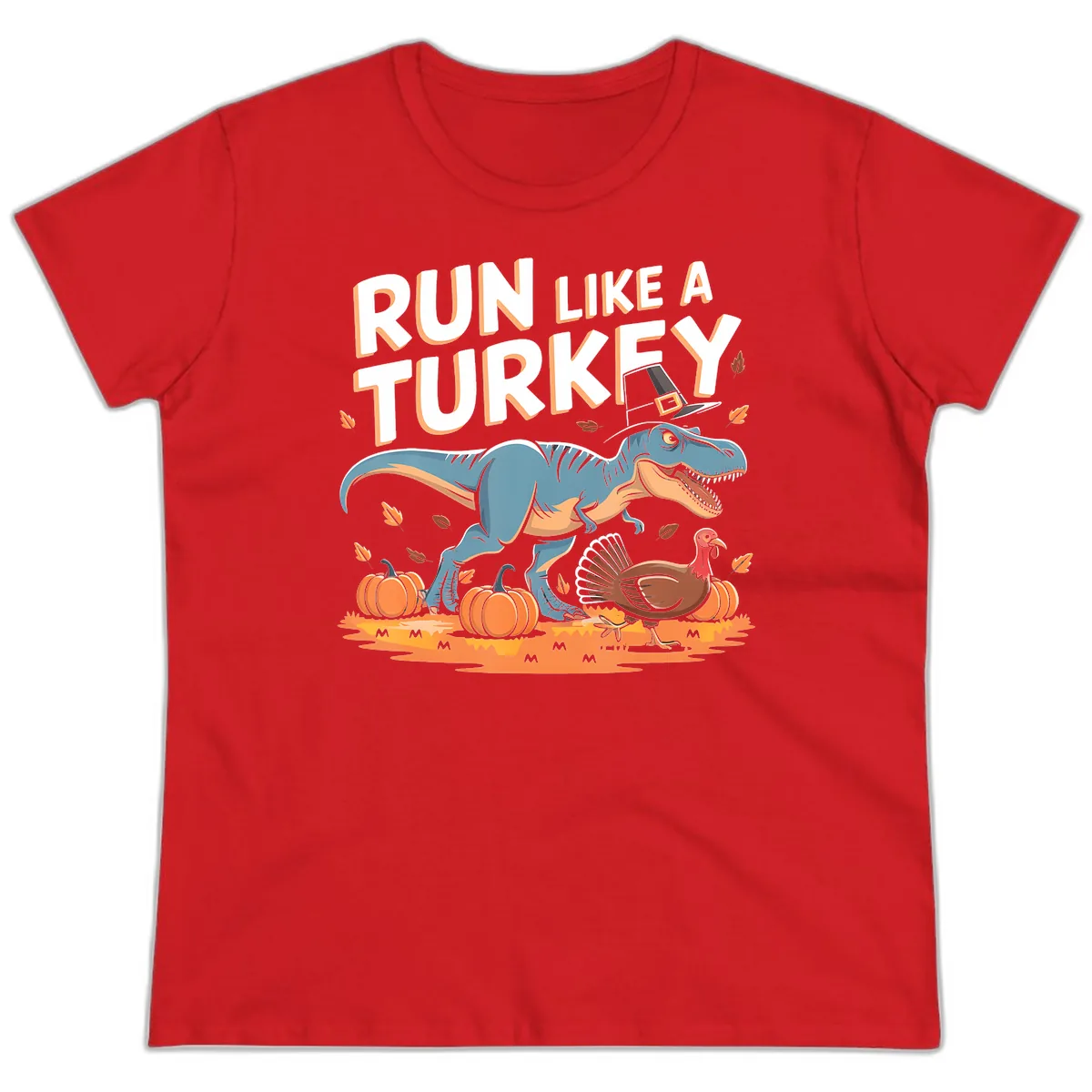 Run Like A Turkey Dinosaur Design Ladies Tee in Red