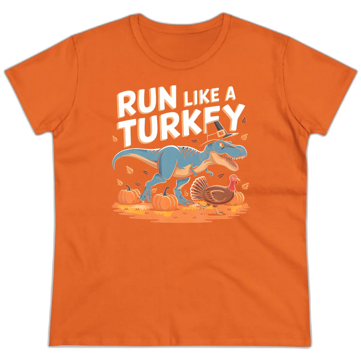Run Like A Turkey Dinosaur Design Ladies Tee in Orange