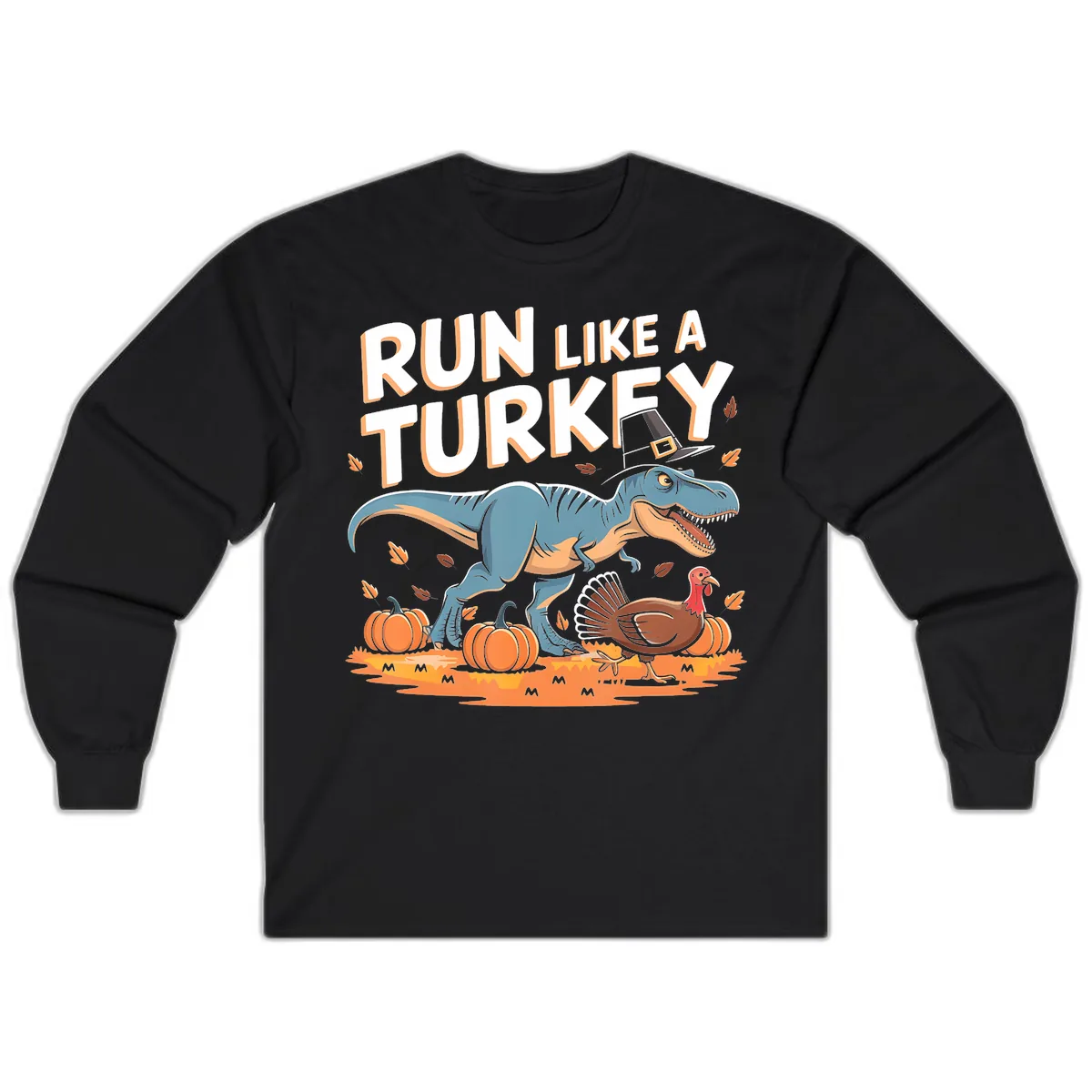 Run Like A Turkey Dinosaur Design Long Sleeve in Black