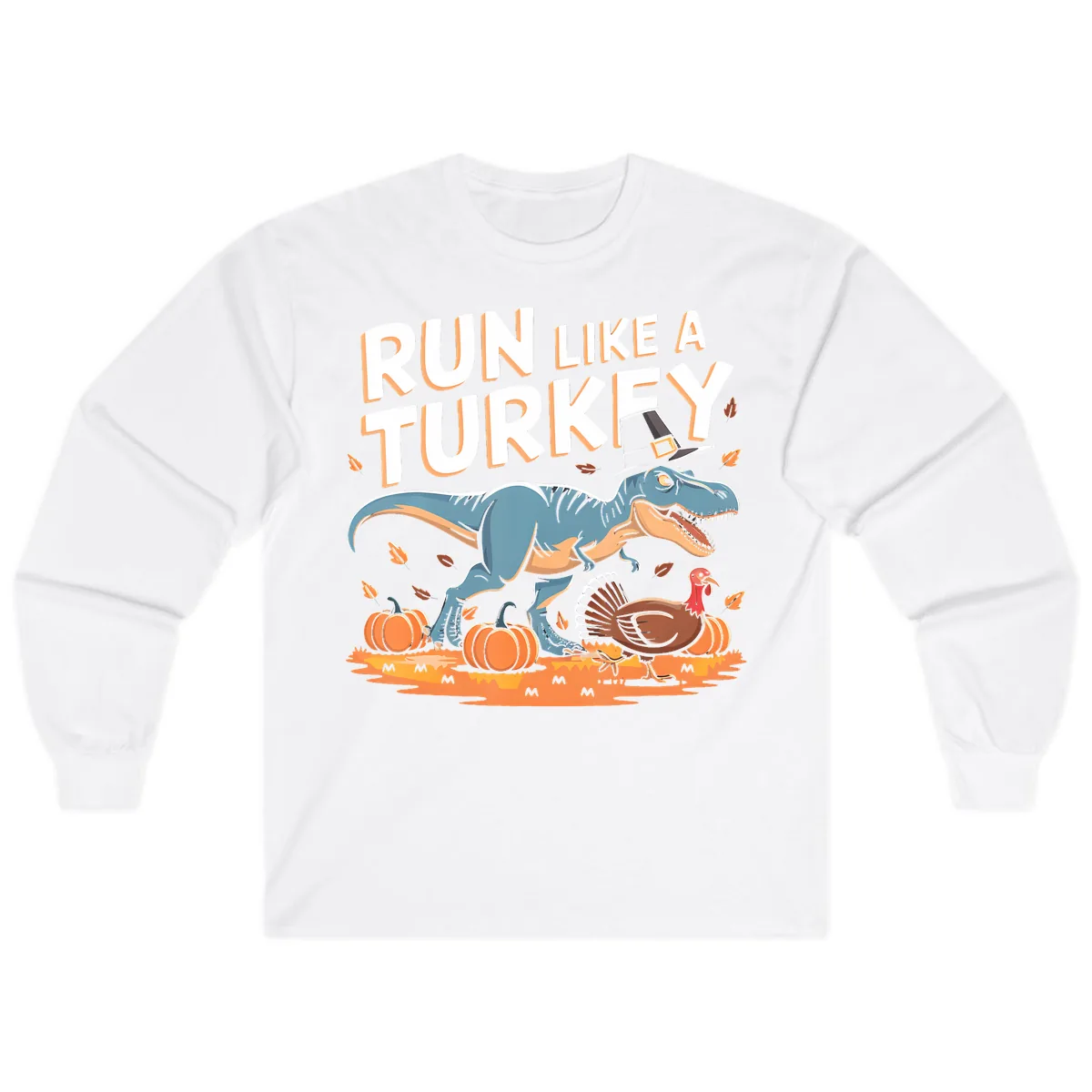 Run Like A Turkey Dinosaur Design Long Sleeve in White
