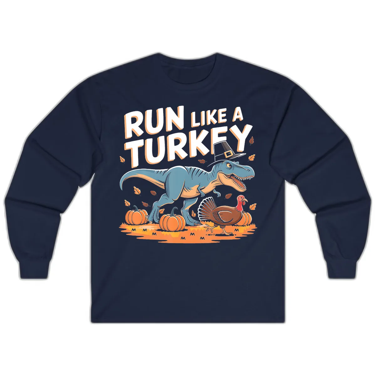 Run Like A Turkey Dinosaur Design Long Sleeve in Navy