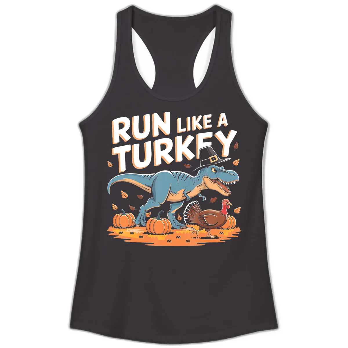 Run Like A Turkey Dinosaur Design Ladies Tank in Black