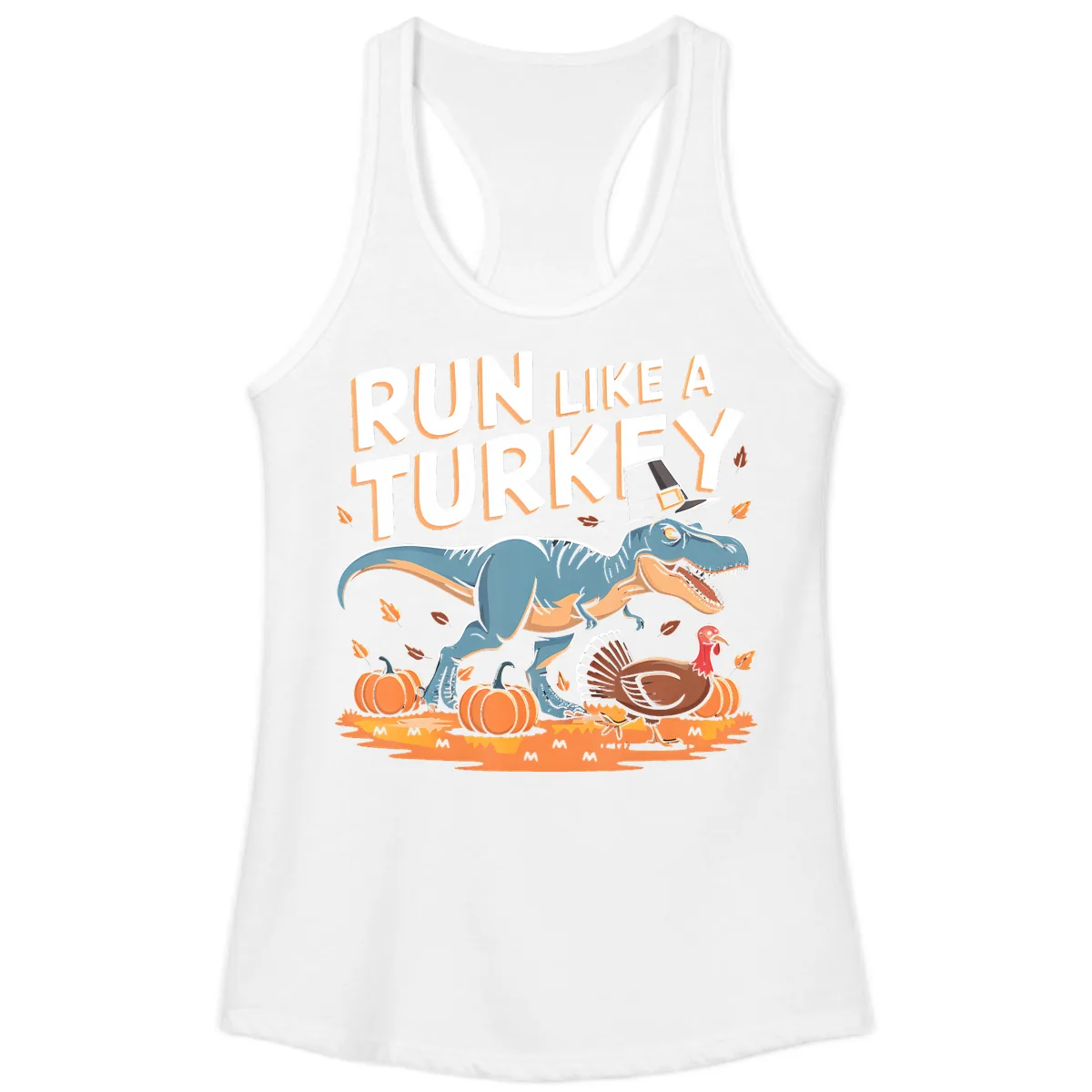 Run Like A Turkey Dinosaur Design Ladies Tank in White