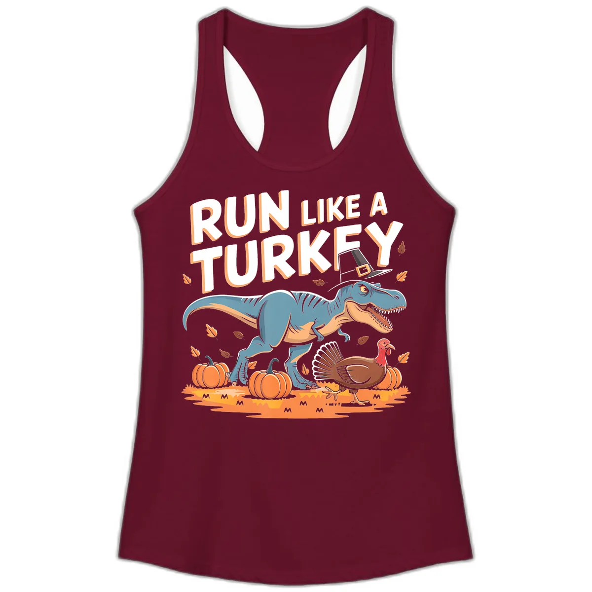 Run Like A Turkey Dinosaur Design Ladies Tank in Solid Cardinal Red
