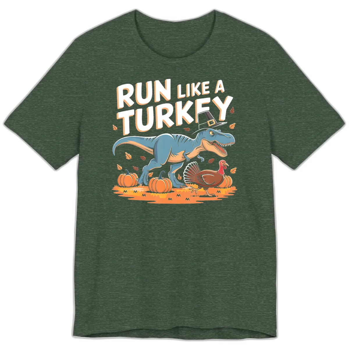 Run Like A Turkey Dinosaur Design Premium T-Shirt in Heather Forest