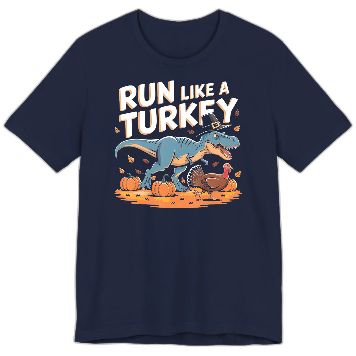 Run Like A Turkey Dinosaur Design Premium T-Shirt in Navy