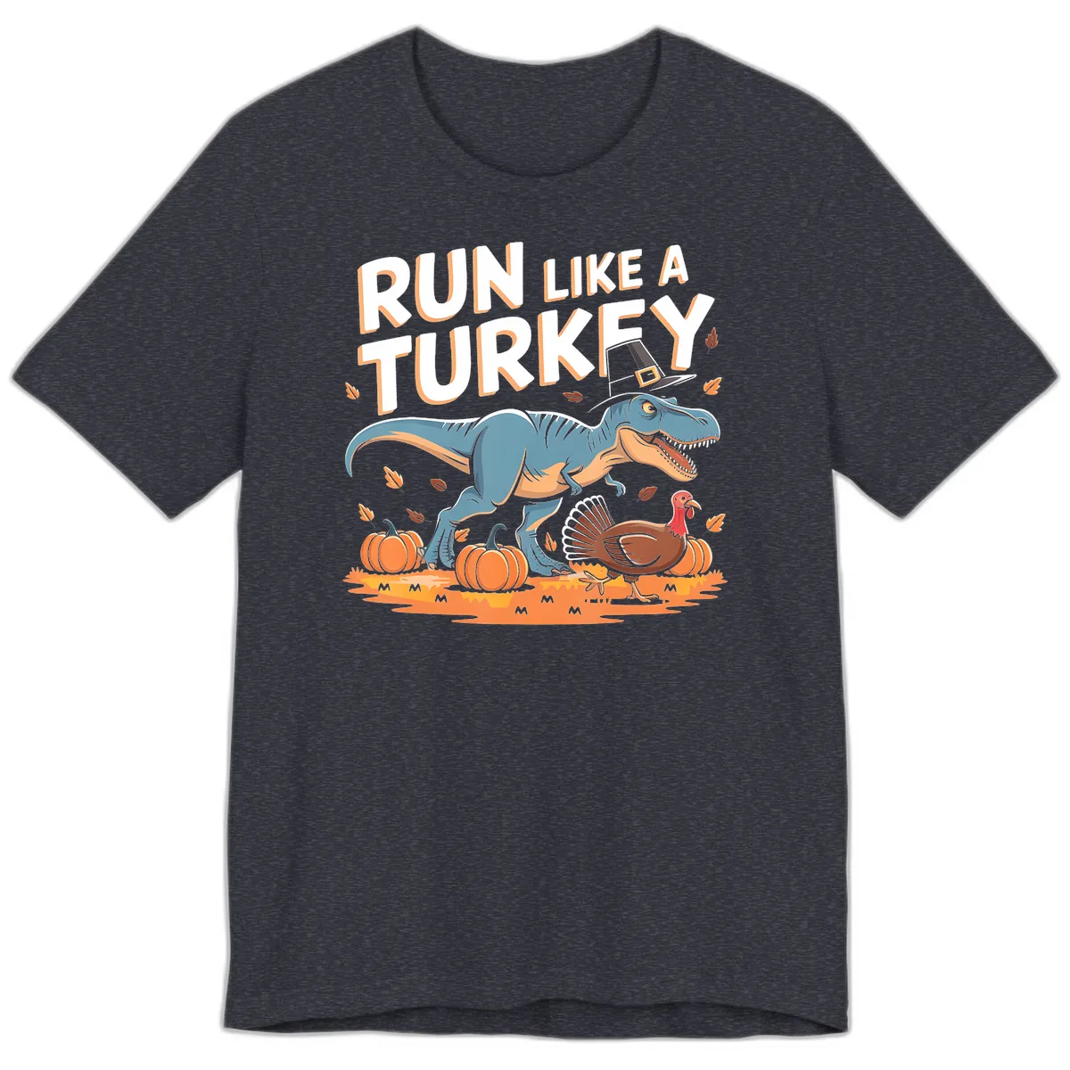 Run Like A Turkey Dinosaur Design Premium T-Shirt in Heather Navy