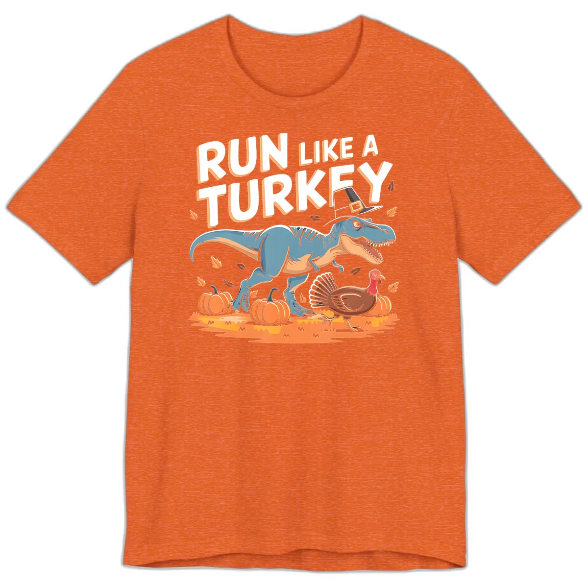 Run Like A Turkey Dinosaur Design Premium T-Shirt in Heather Orange