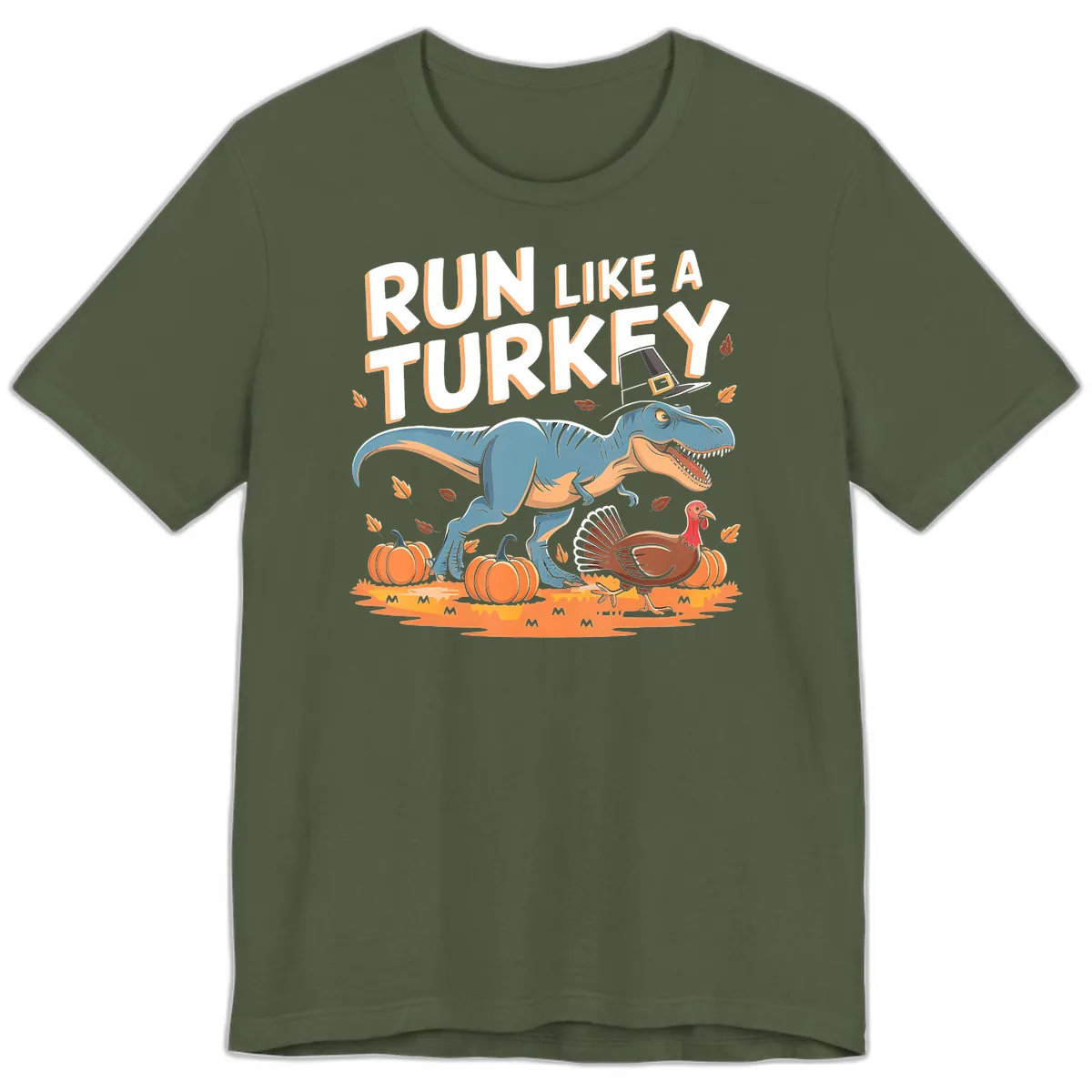 Run Like A Turkey Dinosaur Design Premium T-Shirt in Military Green