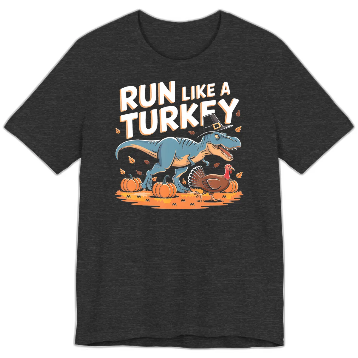 Run Like A Turkey Dinosaur Design Premium T-Shirt in Dark Grey Heather