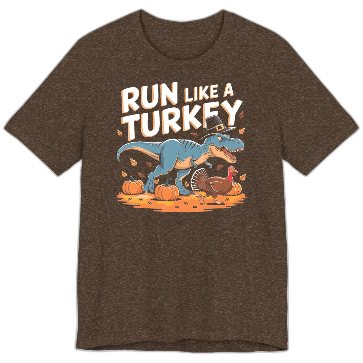 Run Like A Turkey Dinosaur Design Premium T-Shirt in Heather Brown