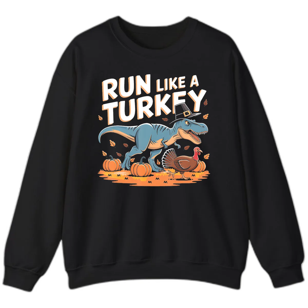 Run Like A Turkey Dinosaur Design Sweatshirt in Black