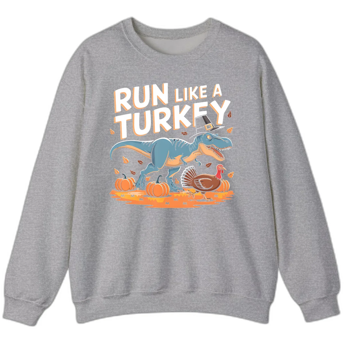 Run Like A Turkey Dinosaur Design Sweatshirt in Sport Grey