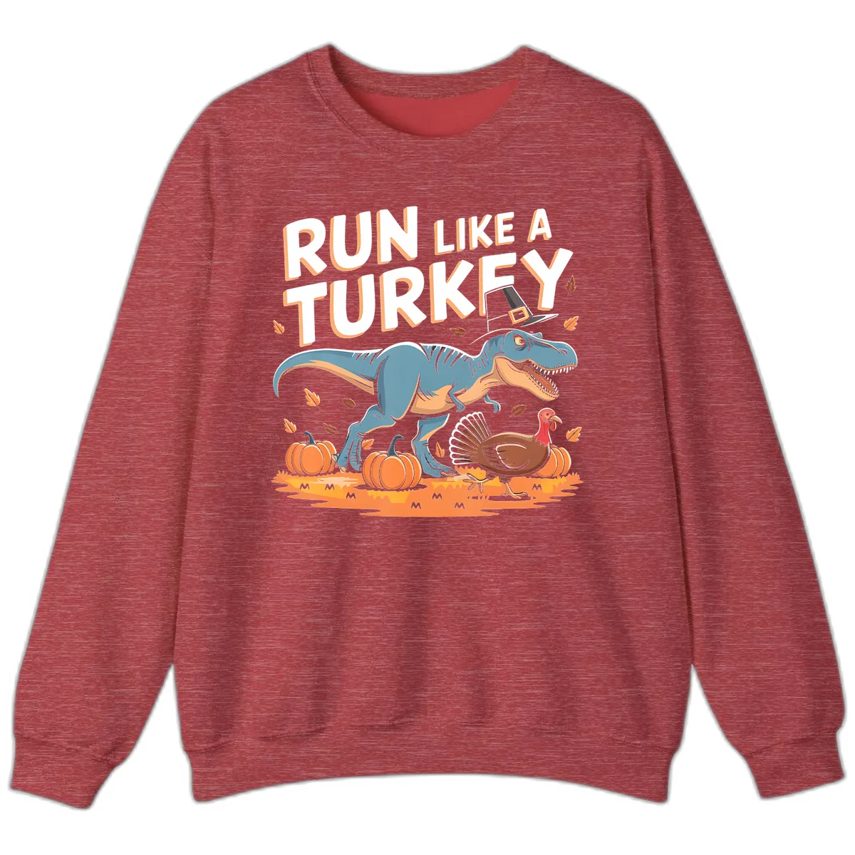 Run Like A Turkey Dinosaur Design Sweatshirt in Heather Scarlet Red