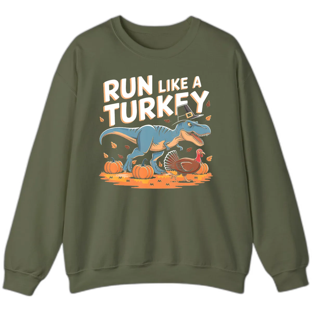 Run Like A Turkey Dinosaur Design Sweatshirt in Military Green