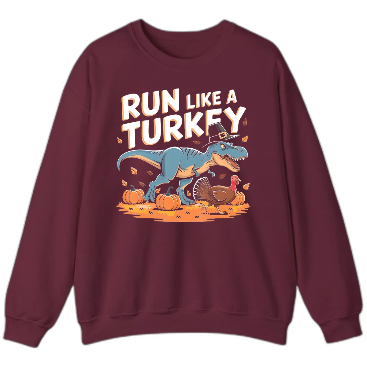 Run Like A Turkey Dinosaur Design Sweatshirt in Maroon