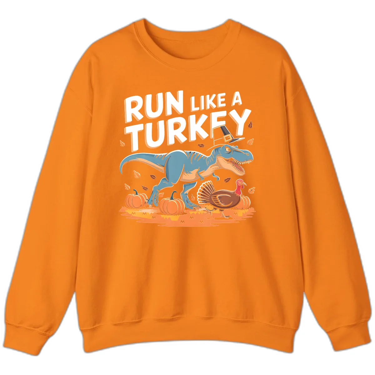 Run Like A Turkey Dinosaur Design Sweatshirt in Safety Orange