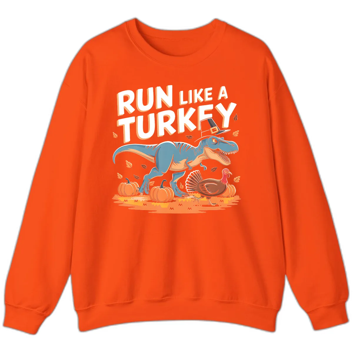 Run Like A Turkey Dinosaur Design Sweatshirt in Orange
