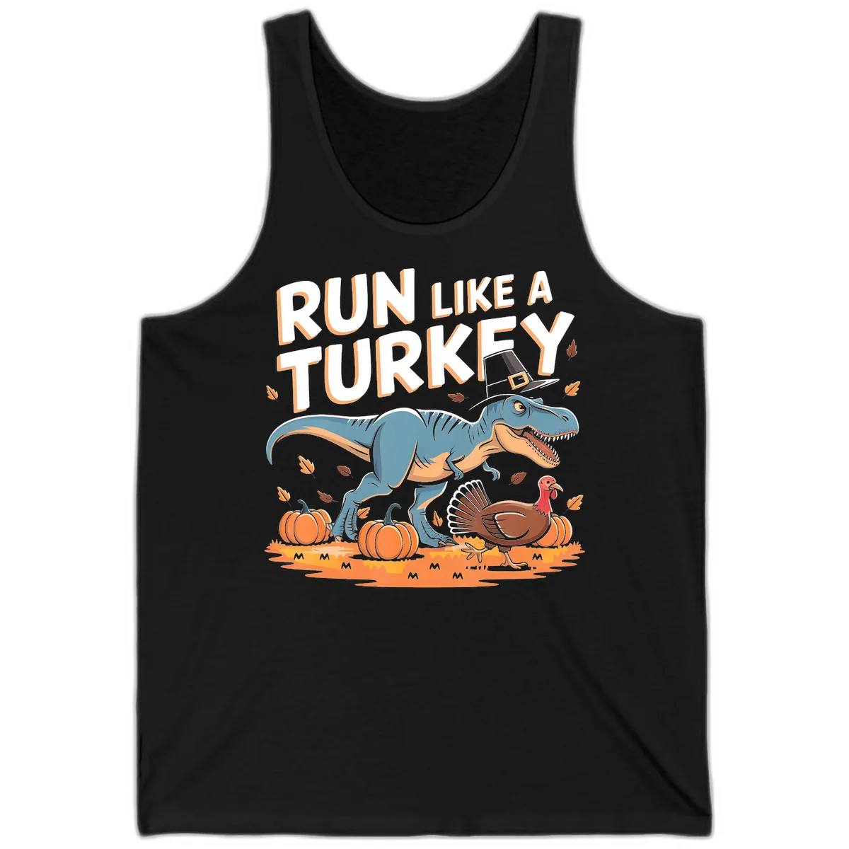 Run Like A Turkey Dinosaur Design Tank in Black