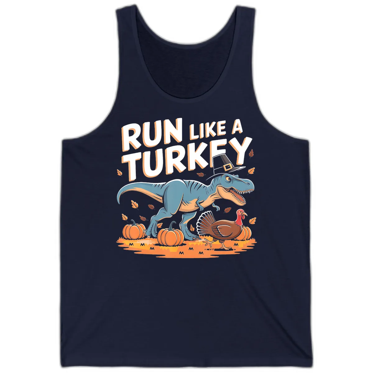 Run Like A Turkey Dinosaur Design Tank in Navy