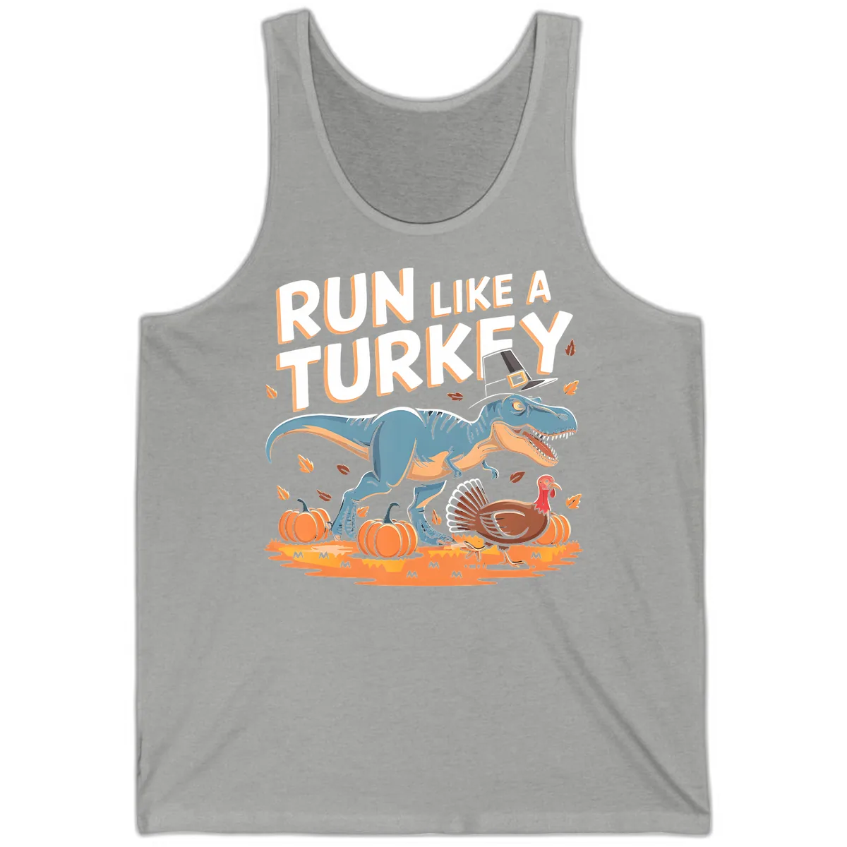 Run Like A Turkey Dinosaur Design Tank in Athletic Heather