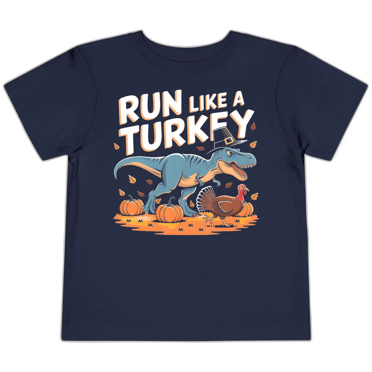 Run Like A Turkey Dinosaur Design Toddler T-Shirt in Navy