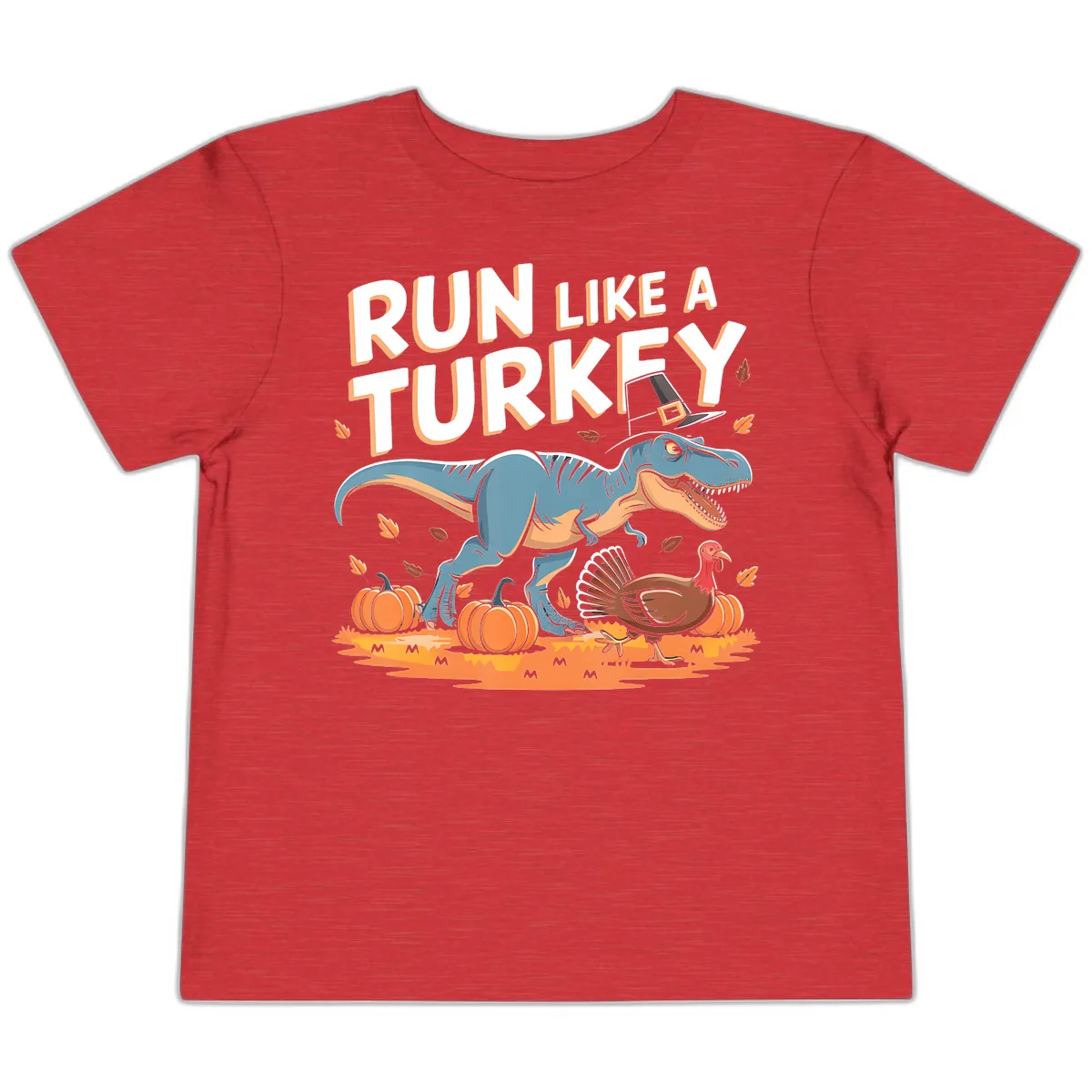 Run Like A Turkey Dinosaur Design Toddler T-Shirt in Heather Red