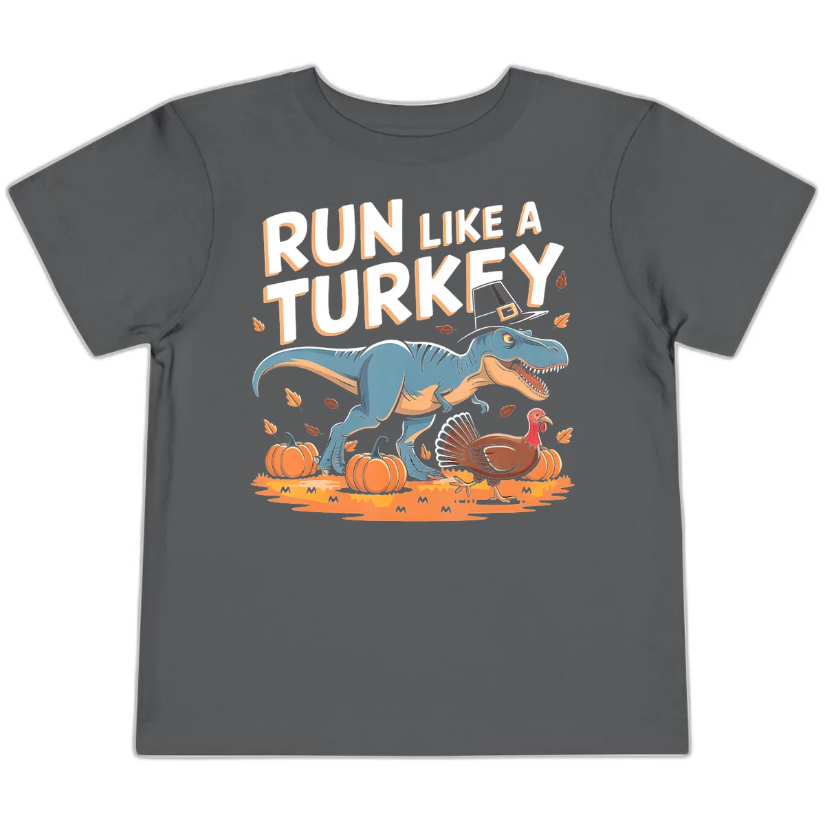 Run Like A Turkey Dinosaur Design Toddler T-Shirt in Asphalt