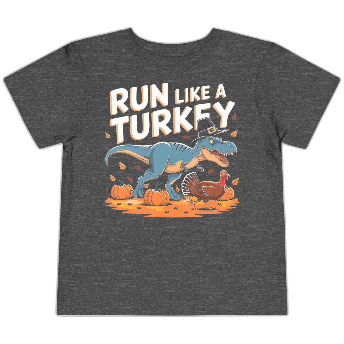 Run Like A Turkey Dinosaur Design Toddler T-Shirt in Dark Heather Grey