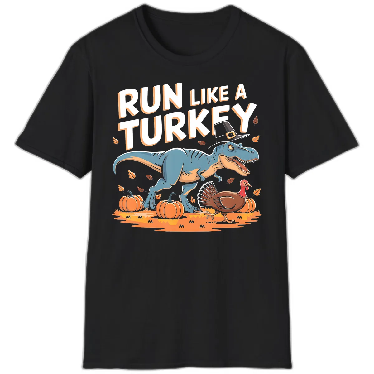 Run Like A Turkey Dinosaur Design T-Shirt in Black
