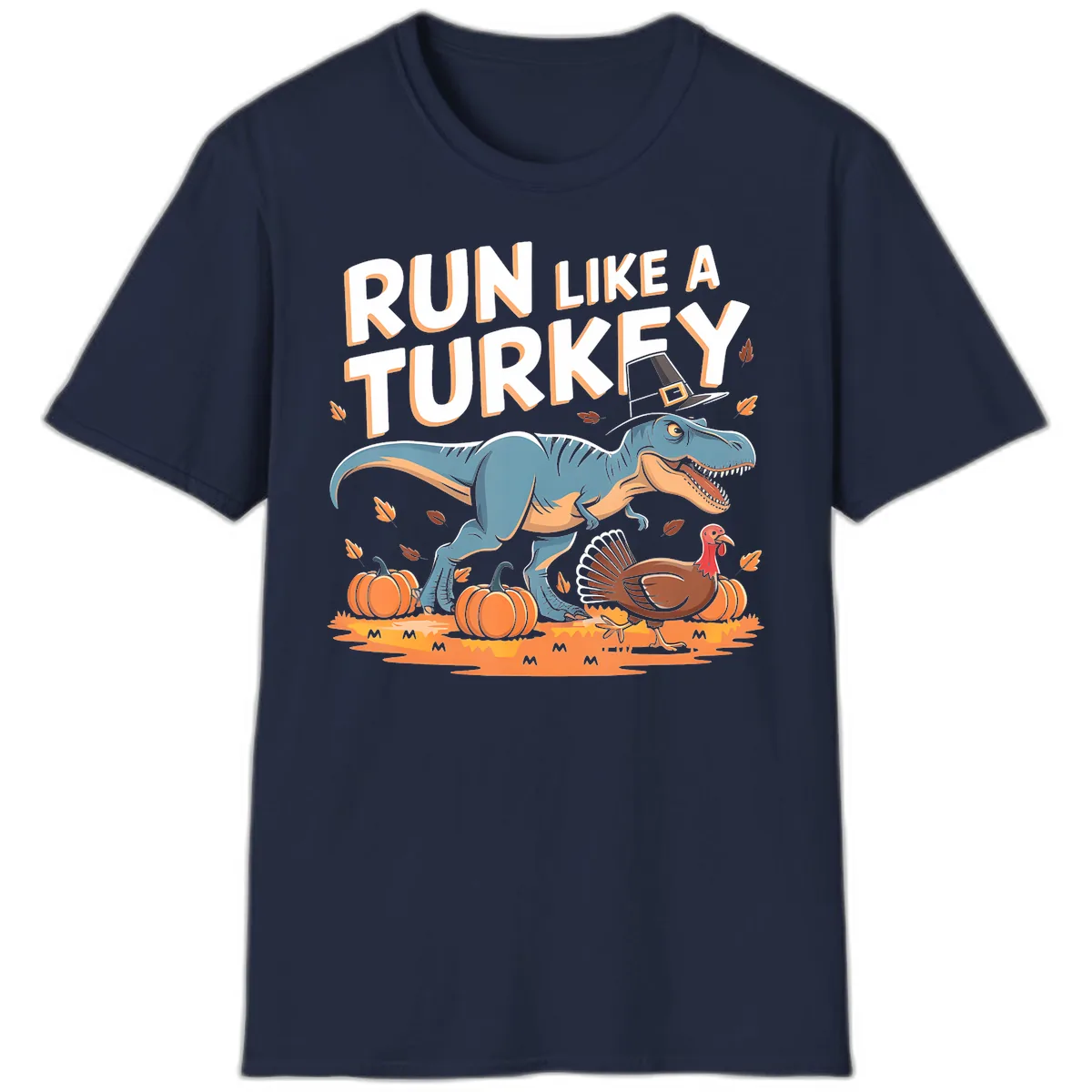 Run Like A Turkey Dinosaur Design T-Shirt in Navy