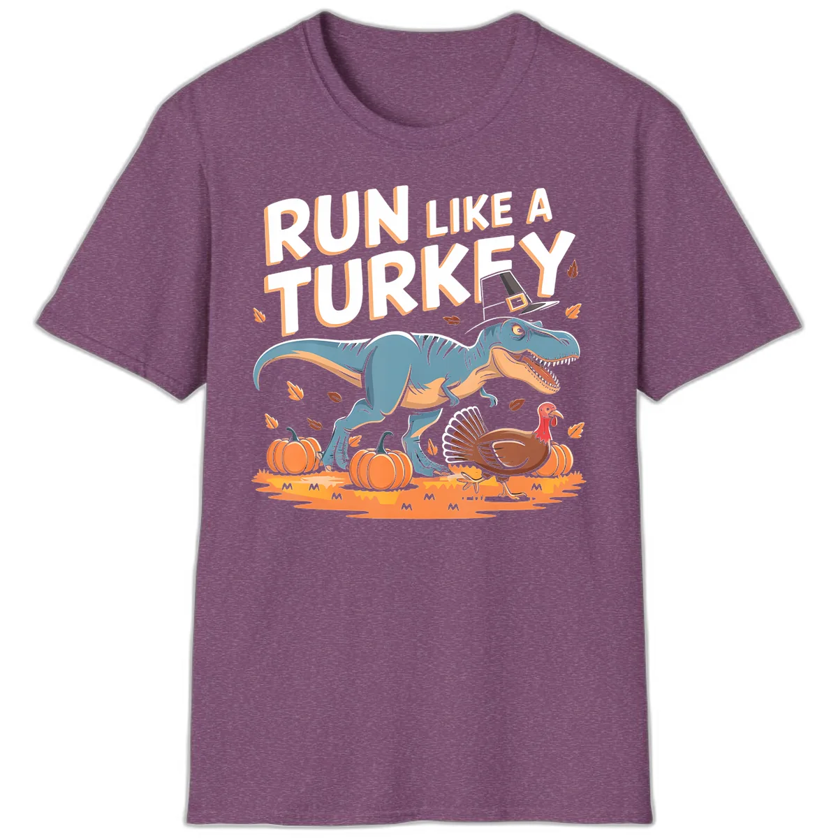 Run Like A Turkey Dinosaur Design T-Shirt in Heather Maroon