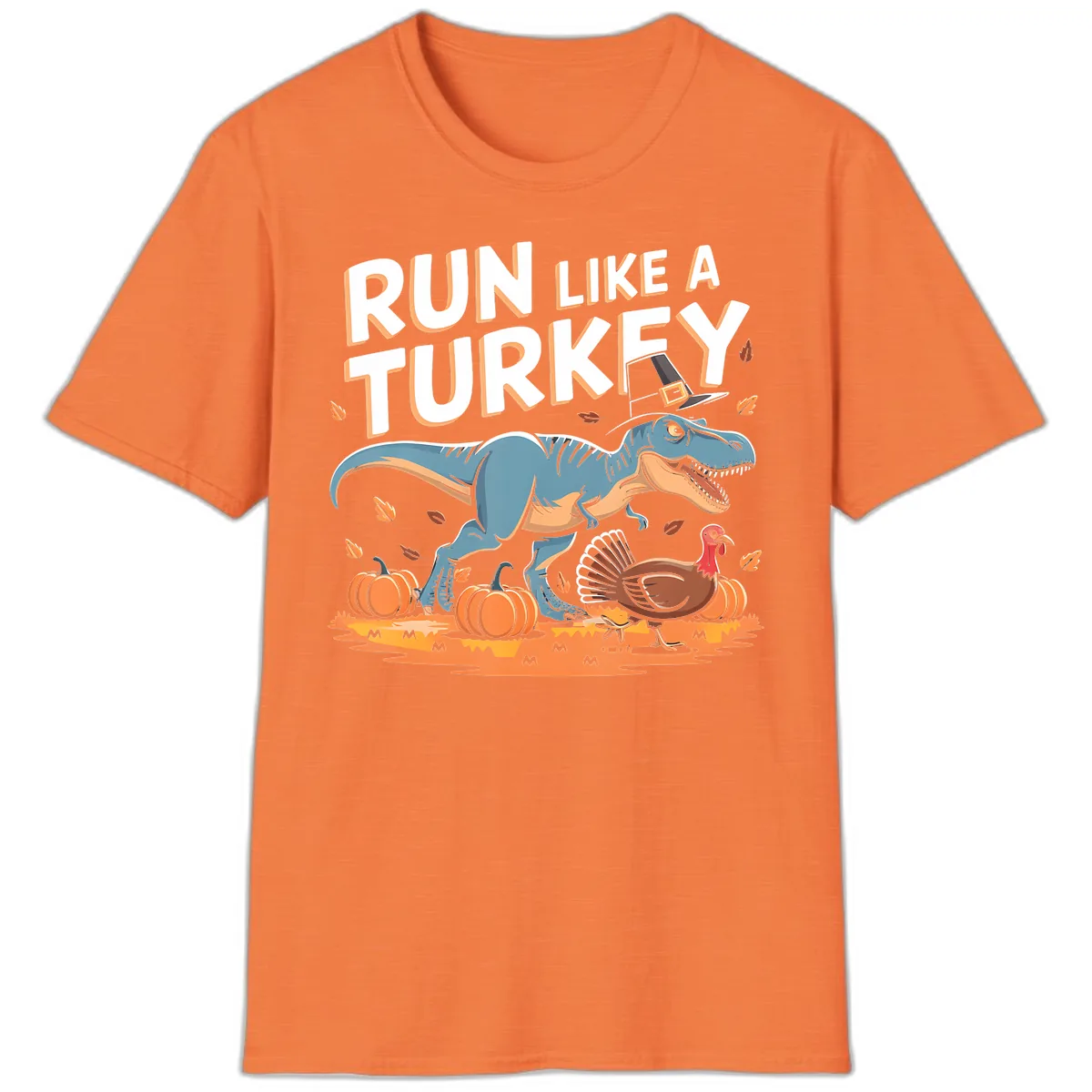 Run Like A Turkey Dinosaur Design T-Shirt in Heather Orange