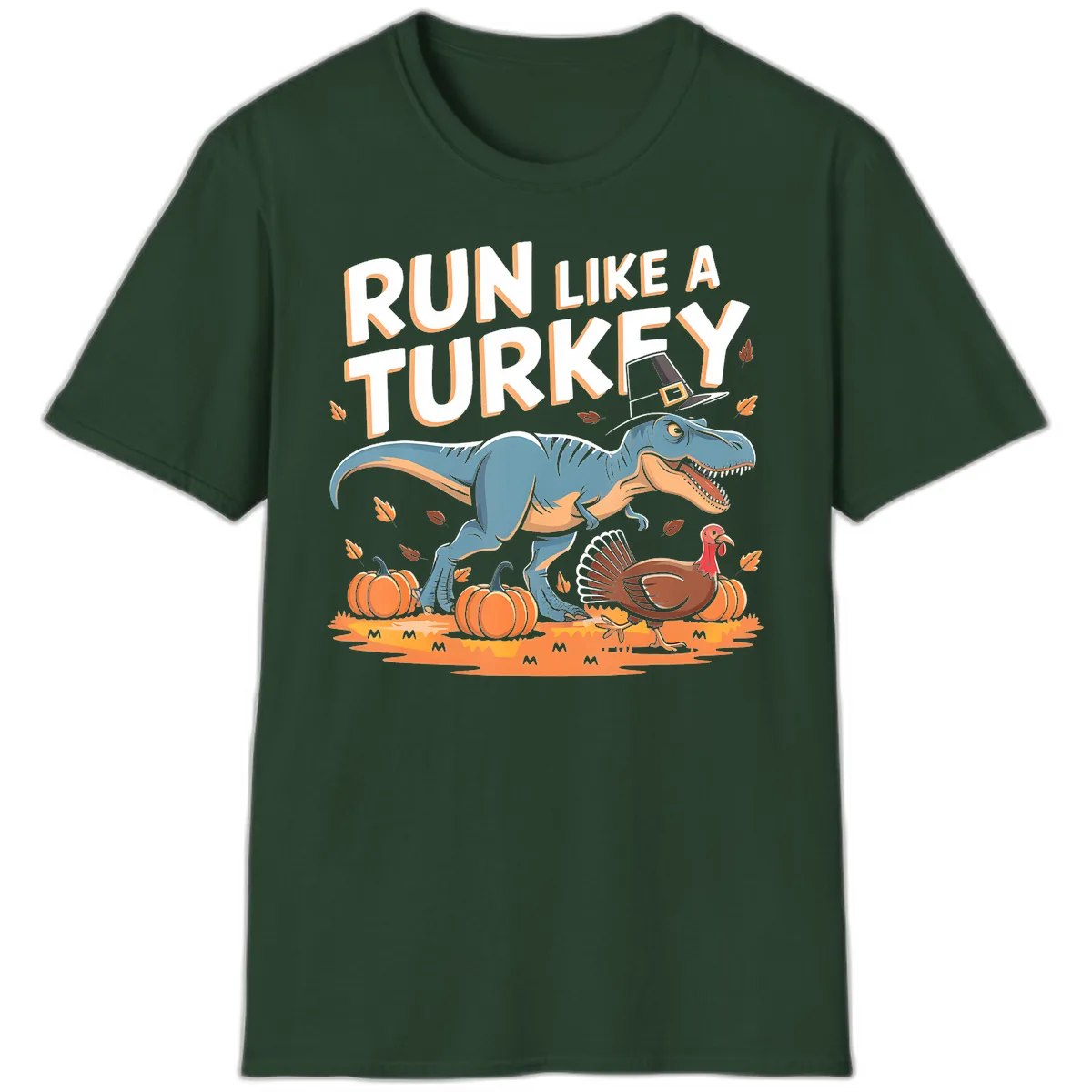 Run Like A Turkey Dinosaur Design T-Shirt in Forest Green
